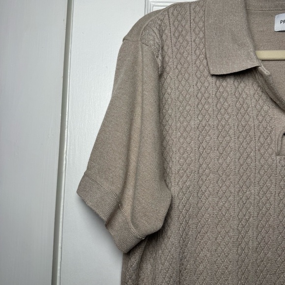 Precedent Taupe Short Sleeve Knit Polo Business Casual Large - Picture 2 of 8
